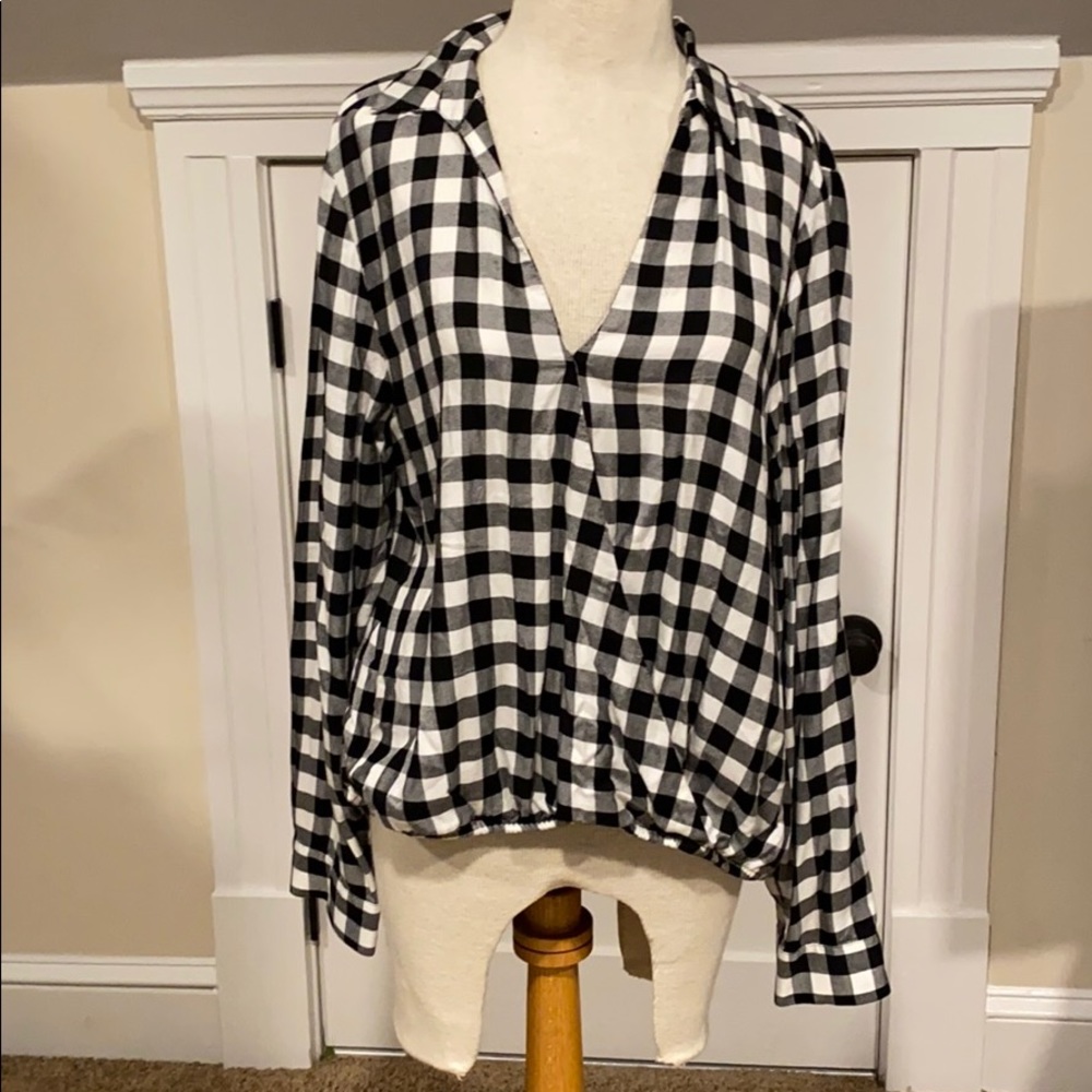 Checkered Madewell shirt.